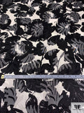 Leaf Printed Clip Polyester Chiffon - Black / Off-White