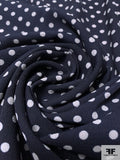 Polka Dot Printed Lightweight Polyester Crepe - Navy / Off-White