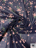 Floral Printed Polyester Chiffon - Navy / Dusty Pink / Green