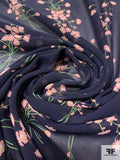 Floral Printed Polyester Chiffon - Navy / Dusty Pink / Green