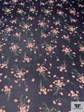 Floral Printed Polyester Chiffon - Navy / Dusty Pink / Green