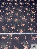 Floral Printed Polyester Chiffon - Navy / Dusty Pink / Green