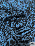 Cheetah Printed Polyester Crepe de Chine - Dusty Sky Blue / Black