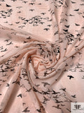 Birds Printed and Paisley Jacquard Polyester Chiffon - Blush / Black