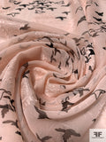 Birds Printed and Paisley Jacquard Polyester Chiffon - Blush / Black