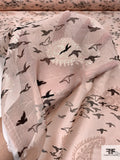 Birds Printed and Paisley Jacquard Polyester Chiffon - Blush / Black