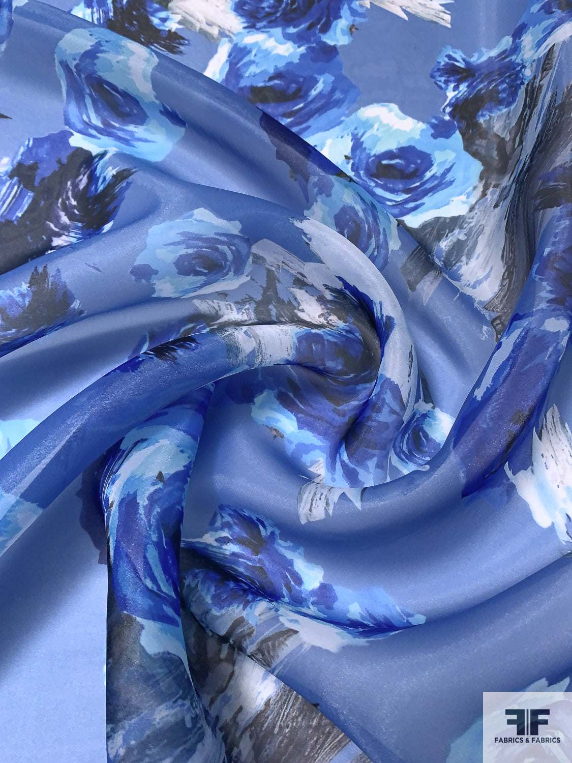 floral polyester dress fabric Blue and Red Floral on Grey Background Printed Polyester Mikado Fabric