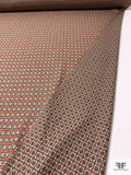 Italian Geometric Lattice Wool Blend Tweed Suiting - Heather Grey / Burnt Orange / Tan
