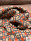 Italian Geometric Lattice Wool Blend Tweed Suiting - Heather Grey / Burnt Orange / Tan