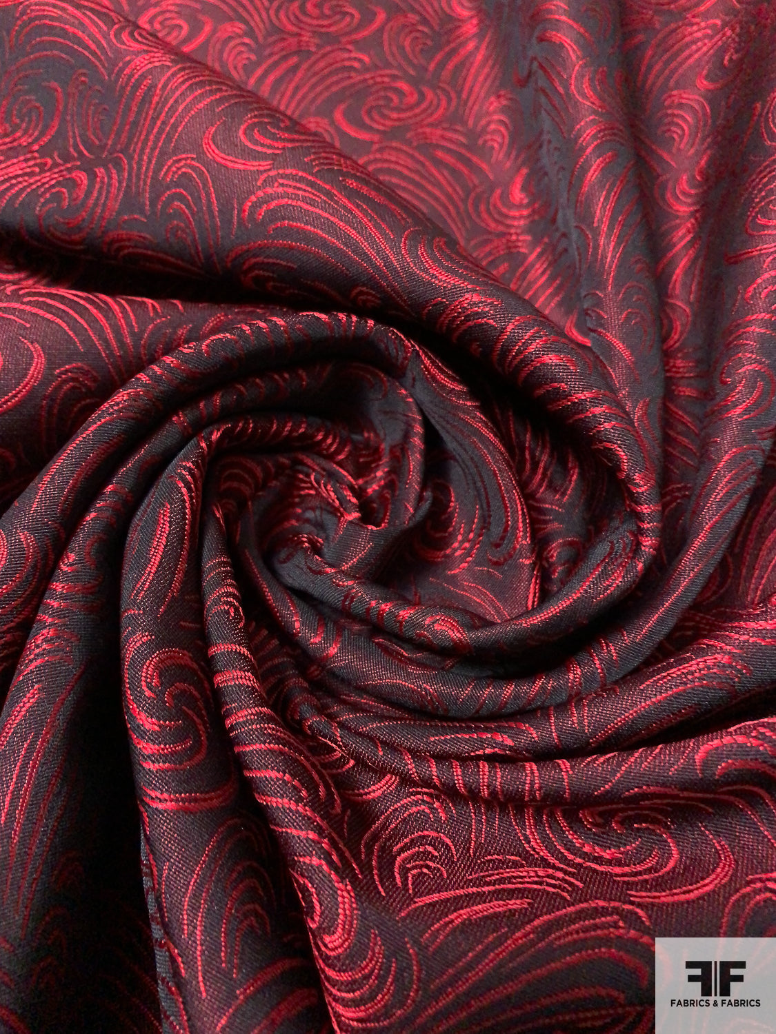 Wind Swirl Pattern Brocade - Cranberry / Black