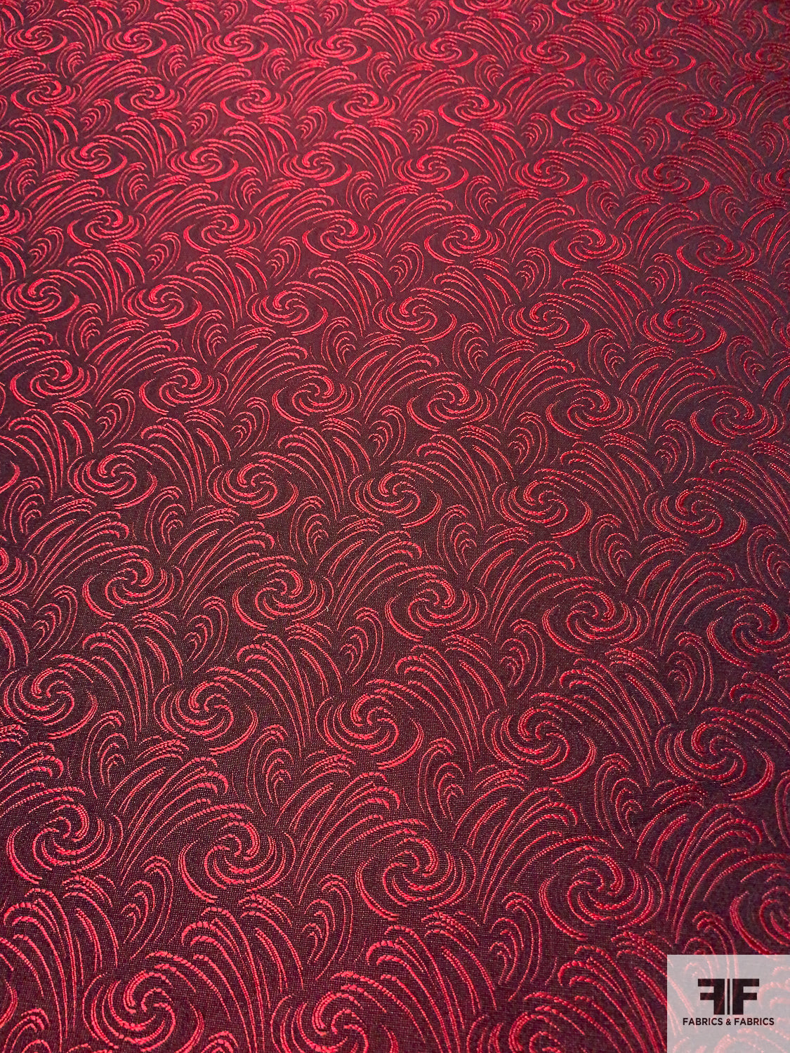 Wind Swirl Pattern Brocade - Cranberry / Black