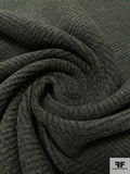Italian Herringbone Textured and Brushed Wool Blend Coating - Army Green / Black