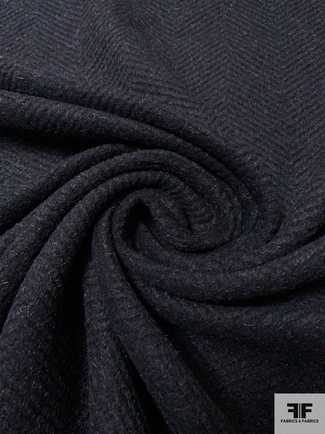 Italian Herringbone Textured and Brushed Wool Blend Coating - Black / Grey