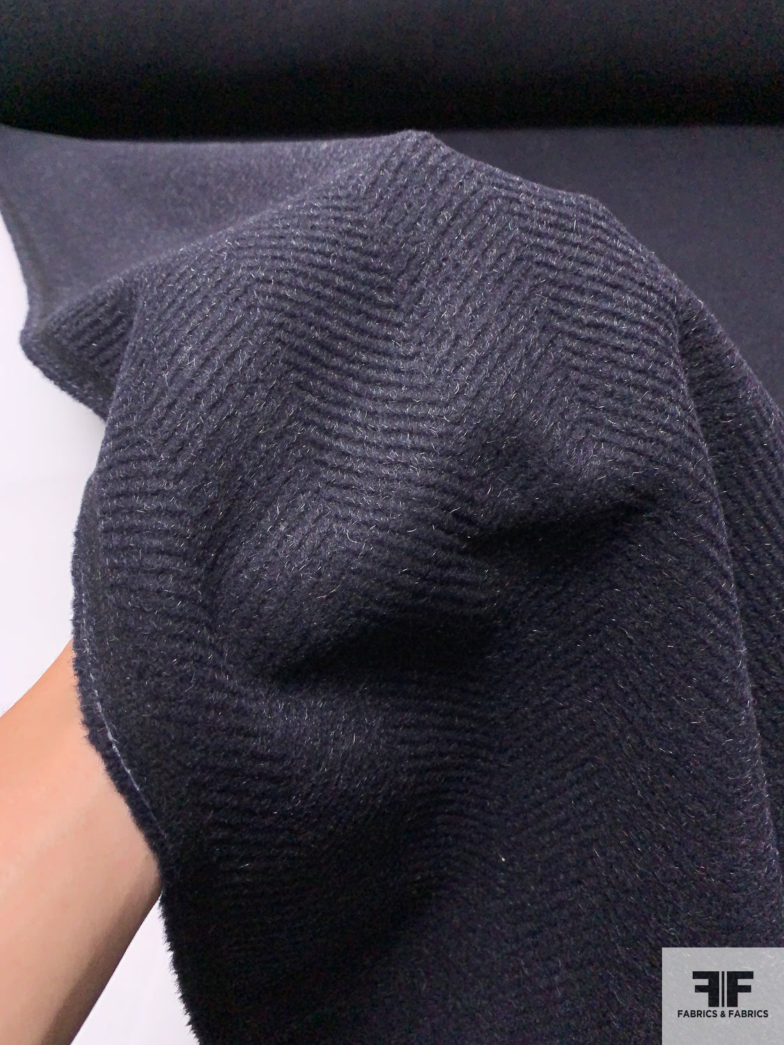 Italian Herringbone Textured and Brushed Wool Blend Coating - Black / Grey
