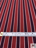 Made in Japan Vertical Striped Fine Twill Cotton Shirting - Maroon / Navy / Off-White