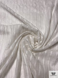 Made in Japan Vertical Striped Cotton Voile with Lurex Pinstripes - Ivory / Silver