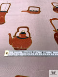 Tea Kettles Printed Silk Shantung - Dusty Lilac / Brick / Olive