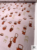 Tea Kettles Printed Silk Shantung - Dusty Lilac / Brick / Olive