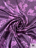 Leaf Adorned Printed Silk Charmeuse - Eggplant Purple / Mauve