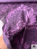 Leaf Adorned Printed Silk Charmeuse - Eggplant Purple / Mauve