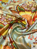 Ornate Flower Vase Printed Silk Charmeuse - Multicolor