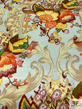Ornate Flower Vase Printed Silk Charmeuse - Multicolor