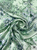 Trailing Floral Printed Silk Charmeuse - Pickle Green / Sage / Grey