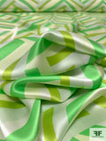 Chevron Inspired Printed Silk Charmeuse - Green / Lime / Pistachio