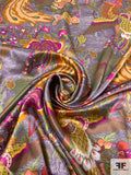 Exotic Bird Landscape Printed Silk Charmeuse - Multicolor
