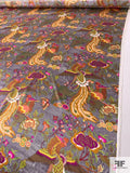 Exotic Bird Landscape Printed Silk Charmeuse - Multicolor