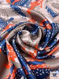 Amoeba Inspired Printed Silk Charmeuse - Navy / Orange / Clay Grey