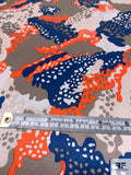 Amoeba Inspired Printed Silk Charmeuse - Navy / Orange / Clay Grey