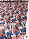 Amoeba Inspired Printed Silk Charmeuse - Navy / Orange / Clay Grey