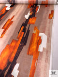 Painterly Strokes Printed Silk Charmeuse - Browns / Orange / Tan