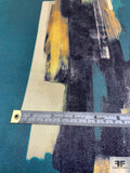 Painterly Strokes Printed Silk Charmeuse - Ocean Teal / Yellow / Cream