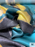 Painterly Strokes Printed Silk Charmeuse - Ocean Teal / Yellow / Cream