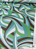 Pucci-esque Wavy Striations Printed Silk Charmeuse - Aquamarine / Green / Brown