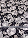 Billowing Floral Printed Silk Charmeuse - Black / Shades of Grey