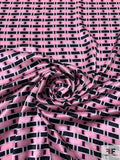 Geometric Fence Printed Silk Charmeuse - Soft Pink / Pink / Icy Sky / Black