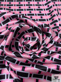 Geometric Fence Printed Silk Charmeuse - Soft Pink / Pink / Icy Sky / Black