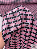 Geometric Fence Printed Silk Charmeuse - Soft Pink / Pink / Icy Sky / Black