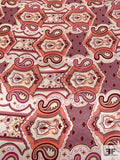 Decorative Printed Silk Charmeuse - Dusty Rose / Coral / Brick / Cream