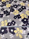 Painterly Floral Petals Printed Silk Charmeuse - Grey / Black / Soft Yellow / Off-White