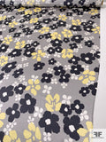 Painterly Floral Petals Printed Silk Charmeuse - Grey / Black / Soft Yellow / Off-White