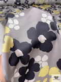 Painterly Floral Petals Printed Silk Charmeuse - Grey / Black / Soft Yellow / Off-White