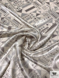 Geometric Hieroglyphic Printed Silk Charmeuse - Grey / Clay Grey / Light Ivory