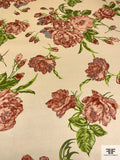 Floral Bouquet Printed Silk Charmeuse - Brick / Greens / Cream