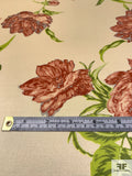Floral Bouquet Printed Silk Charmeuse - Brick / Greens / Cream
