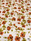 Floral Printed Silk Charmeuse - Orange / Olive Green / Light Ivory