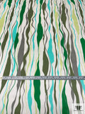 Wavy Drip Striations Printed Silk Charmeuse - Greens / Grey / Aquamarine / Off-White